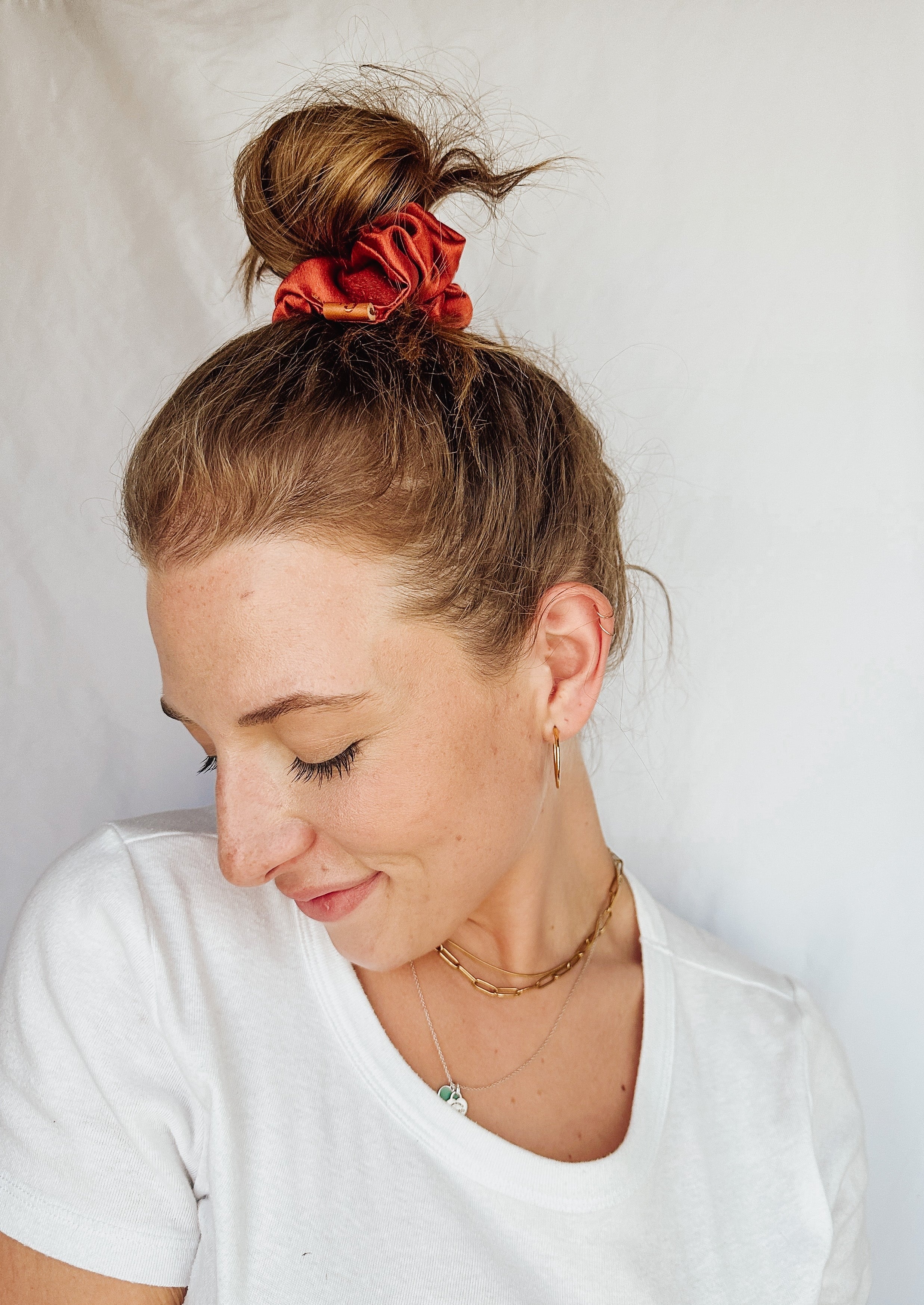 Lily Satin Scrunchie in Rust